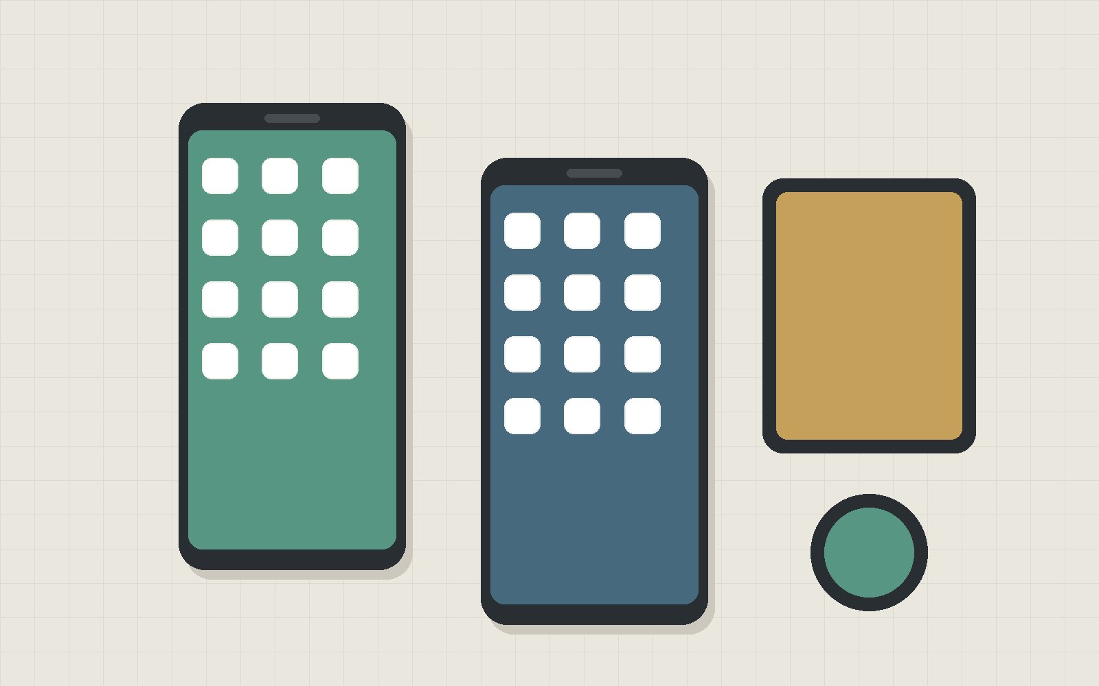 Illustration of two smartphones, a tablet and a smartwatch